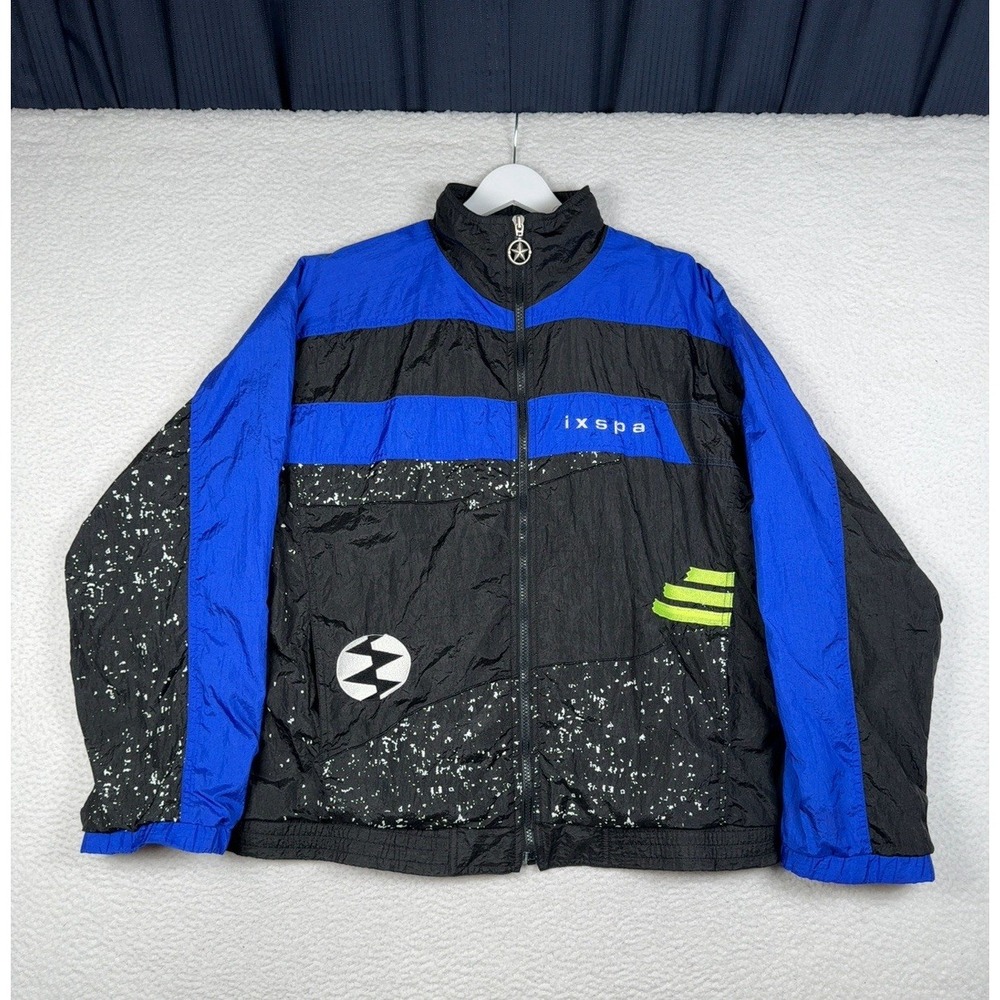 Vintage 90s IXSPA Windbreaker Jacket Black Blue - Men's Medium (Fits Roomy)